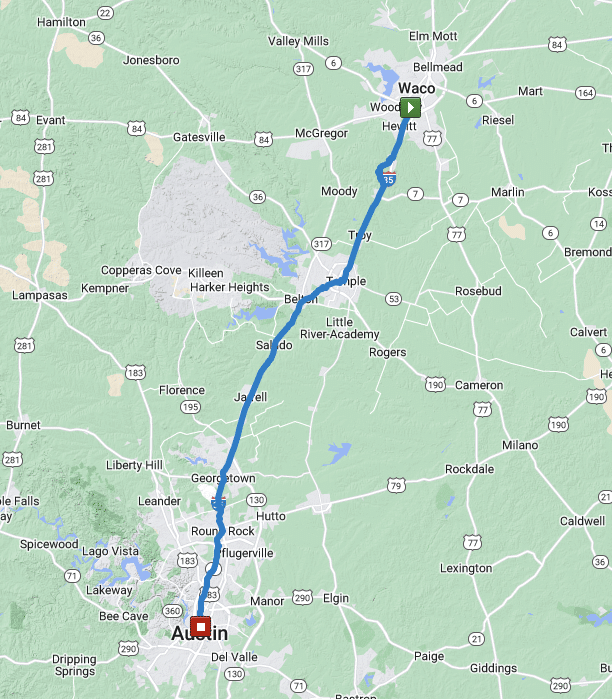 Waco to Texas Route